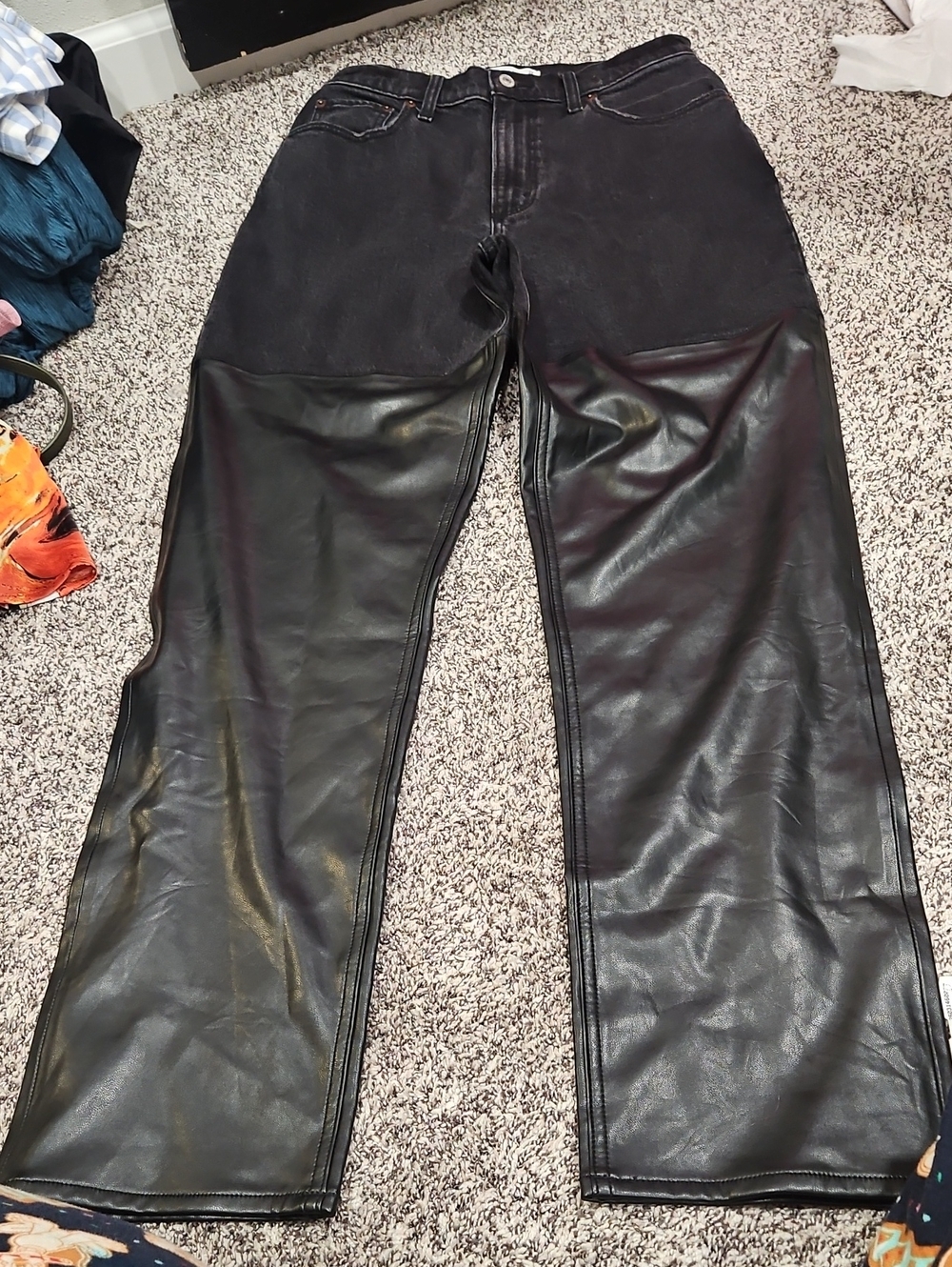 Abercrombie & Fitch Black Wide Leg Jeans with Faux Leather Panels
